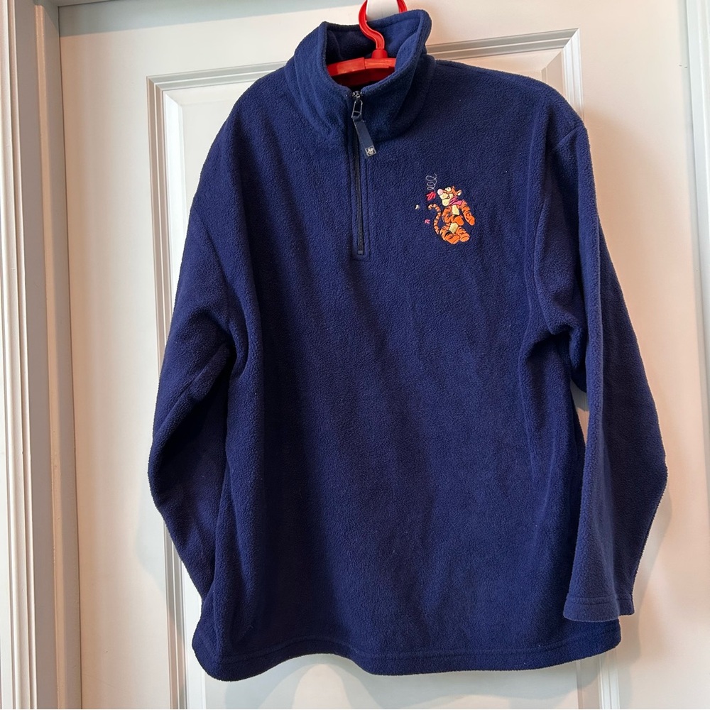 Winnie the Pooh Navy Fleece 1/4 zip Pullover sweater Sz M Embroidered